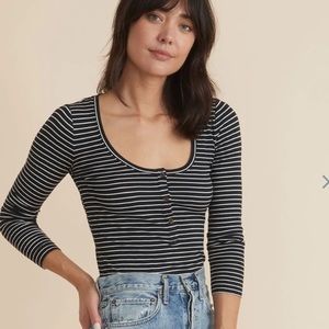 Marine layer Lexi Rib Henley in Black/White Stripe